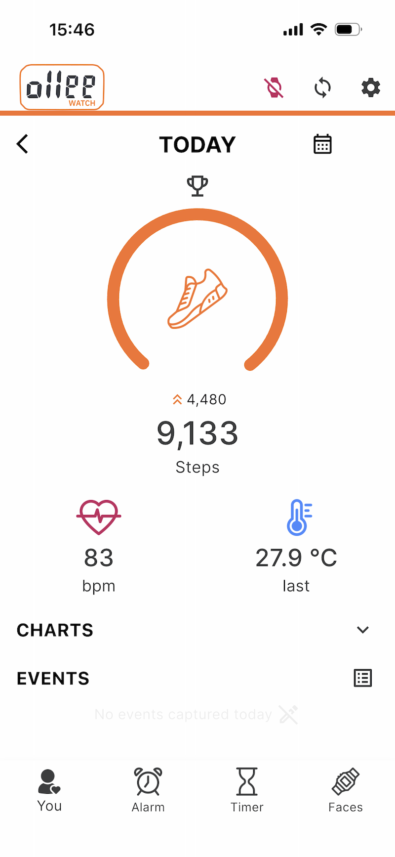 Ollee Watch iOS aplikácia - dashboard