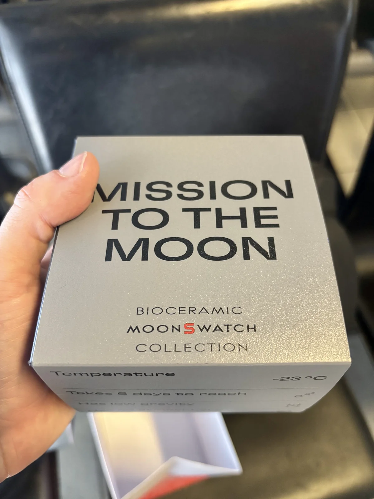 MoonSwatch Mission to the Moon box at Schiphol Airport